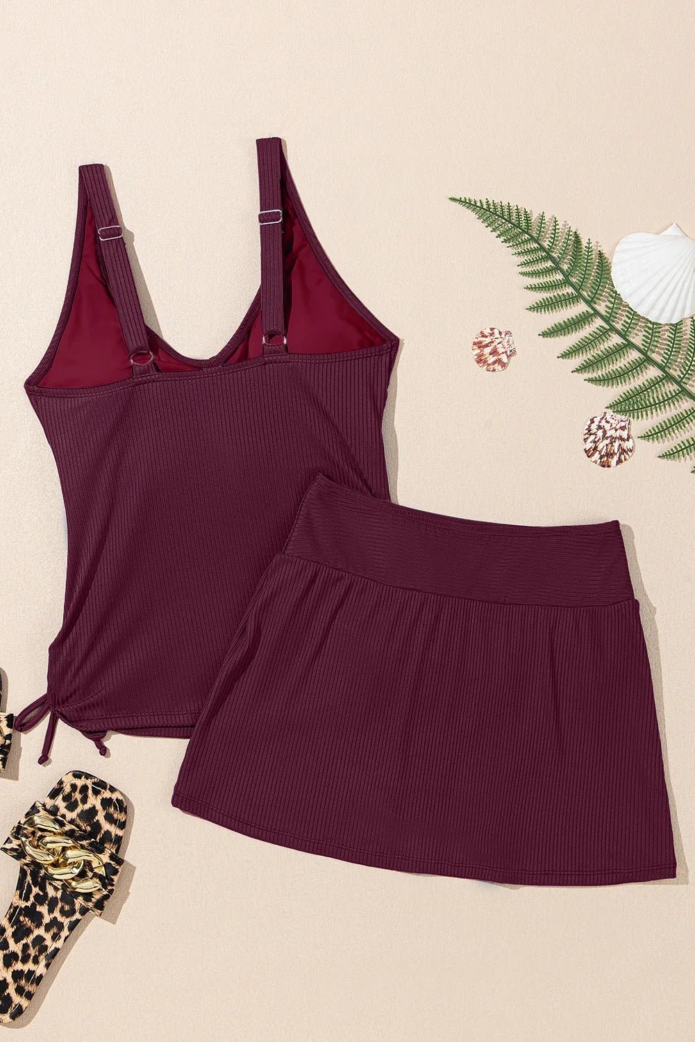 Solid Ribbed Knit Tankini & Skort Swim Set - Rooted & Reckless Co.