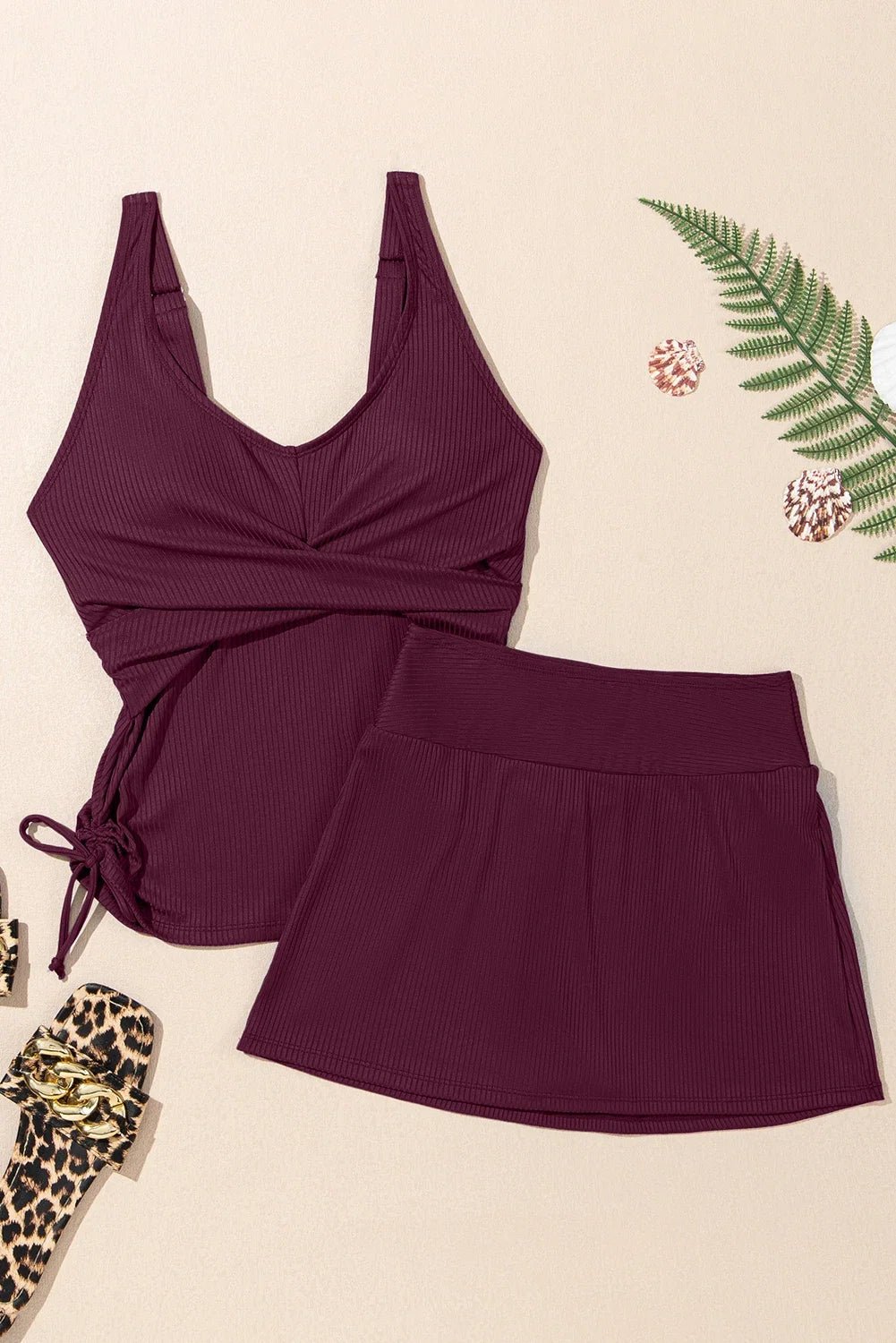 Solid Ribbed Knit Tankini & Skort Swim Set - Rooted & Reckless Co.