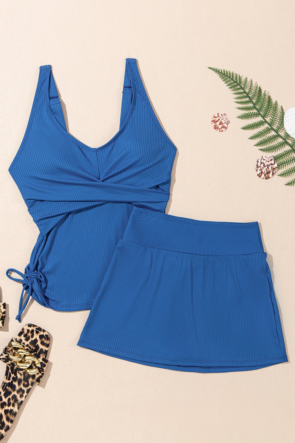 Solid Ribbed Knit Tankini & Skort Swim Set - Rooted & Reckless Co.