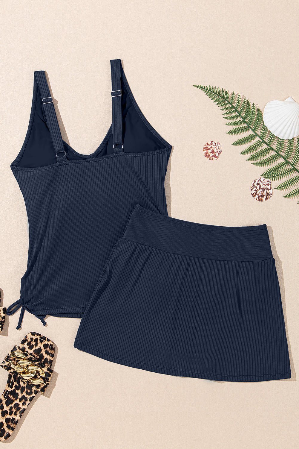 Solid Ribbed Knit Tankini & Skort Swim Set - Rooted & Reckless Co.