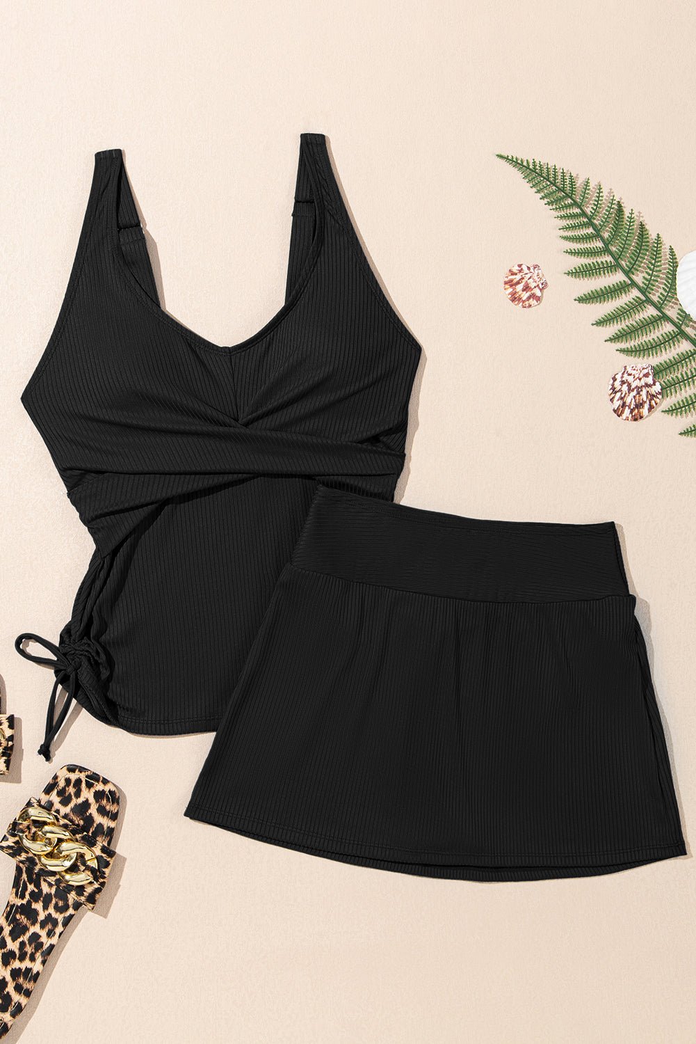 Solid Ribbed Knit Tankini & Skort Swim Set - Rooted & Reckless Co.