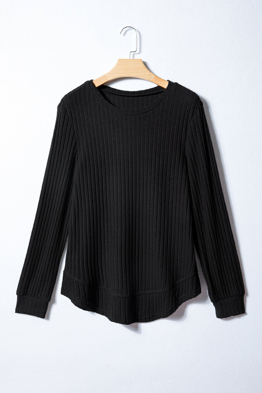 Solid Ribbed Knit Textured Round Neck Top - Rooted & Reckless Co.