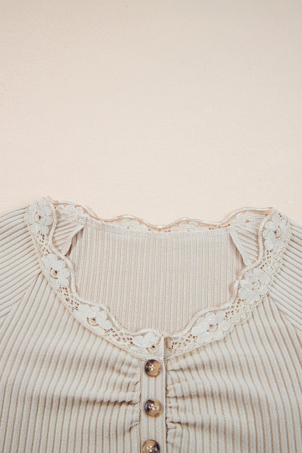 Solid Ribbed Lace Neckline Long Sleeve Top - Rooted & Reckless Co.
