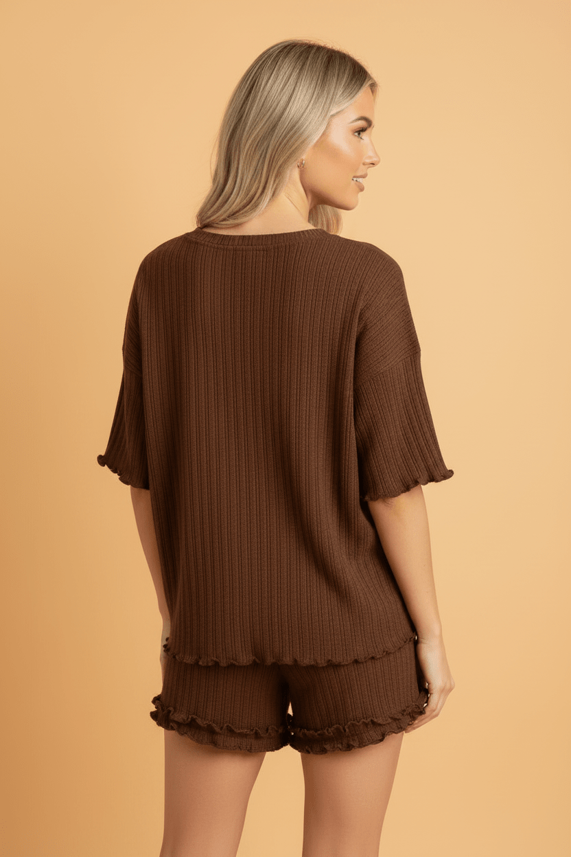 Solid Ribbed Lettuce Trim Top & Shorts Set - Rooted & Reckless Co.