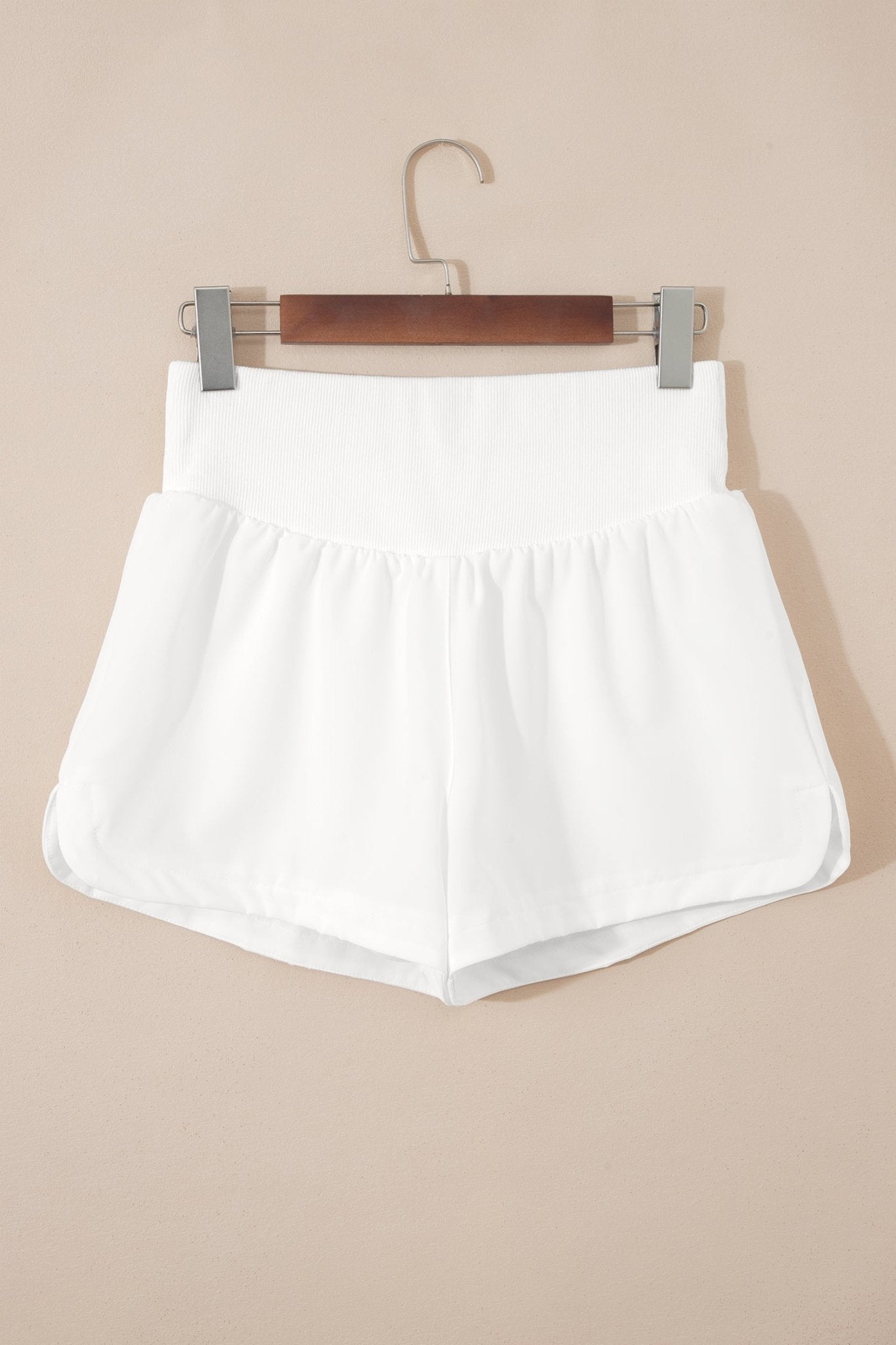 Solid Ribbed Patchwork High Waist Athletic Shorts - Rooted & Reckless Co.