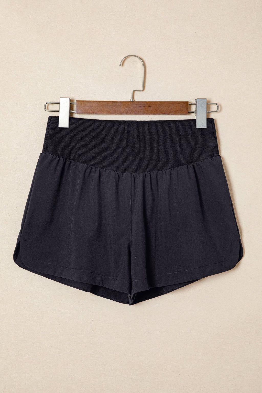 Solid Ribbed Patchwork High Waist Athletic Shorts - Rooted & Reckless Co.