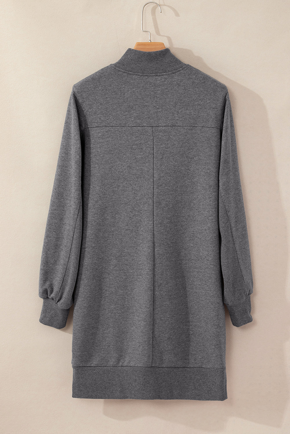 Solid Ribbed Patchwork Pocketed Sweatshirt Dress - Rooted & Reckless Co.
