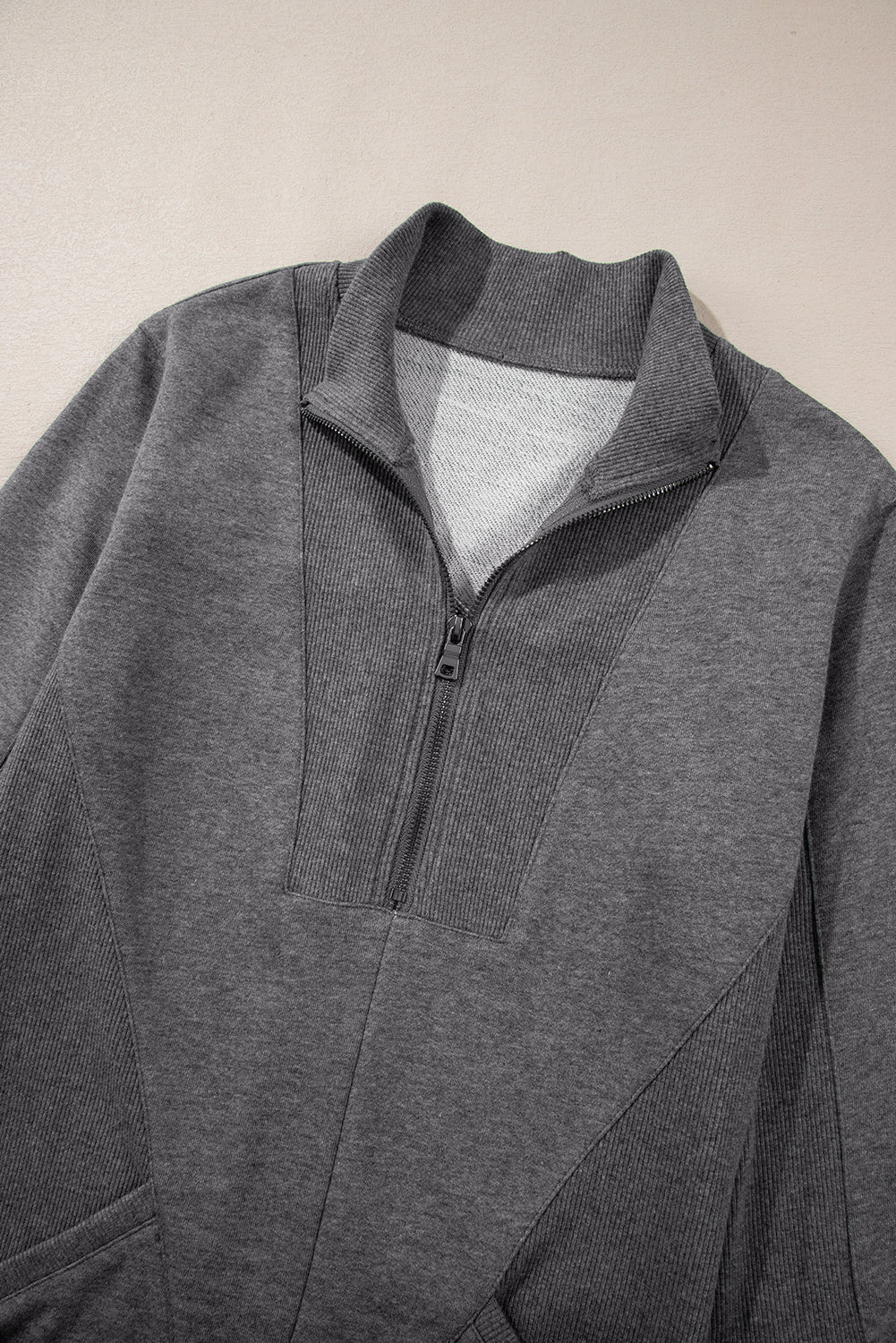Solid Ribbed Patchwork Pocketed Sweatshirt Dress - Rooted & Reckless Co.