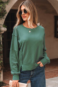 Solid Ribbed Raw Seam Patchwork Drop Shoulder Sweatshirt - Rooted & Reckless Co.