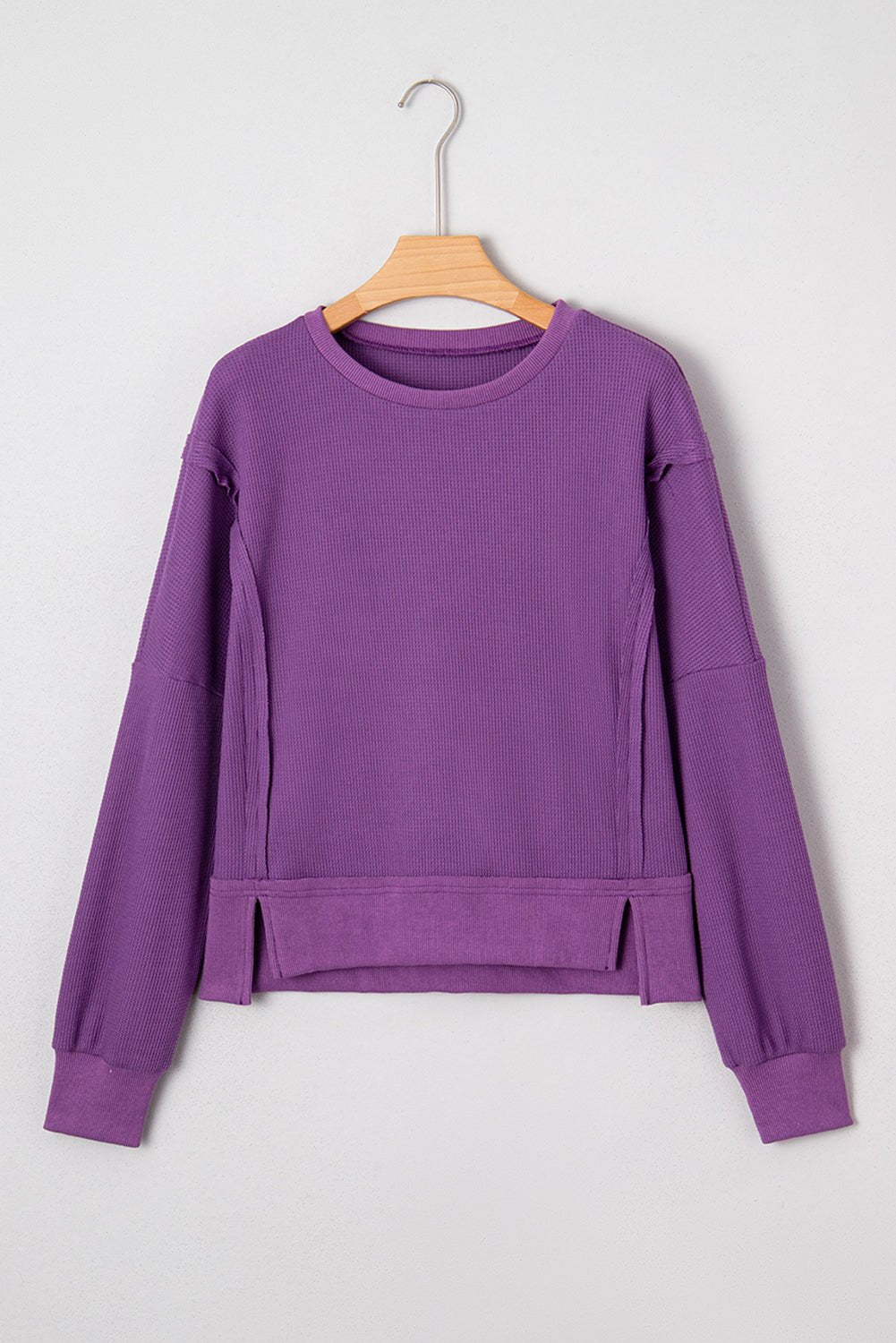 Solid Ribbed Raw Seam Patchwork Drop Shoulder Sweatshirt - Rooted & Reckless Co.