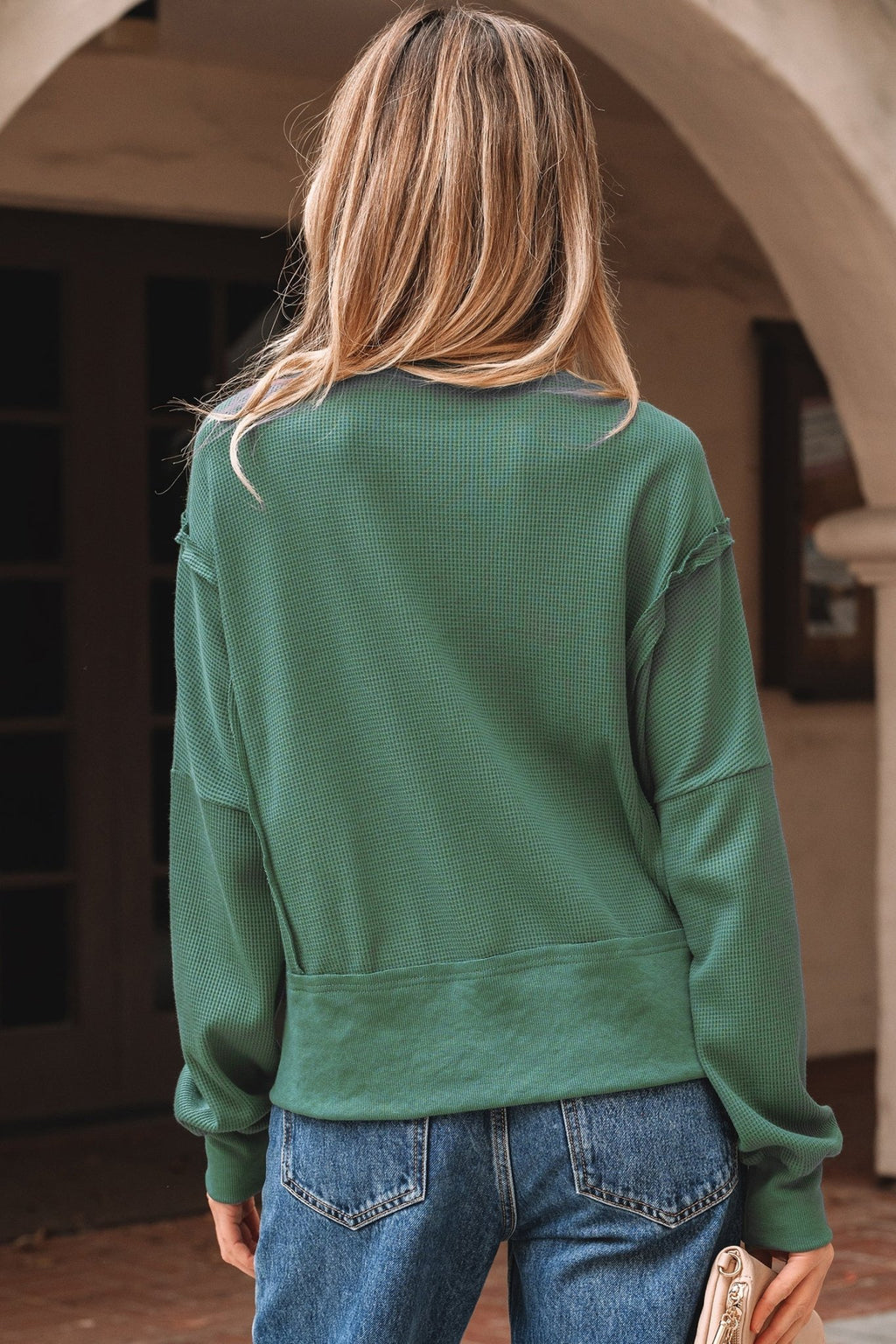 Solid Ribbed Raw Seam Patchwork Drop Shoulder Sweatshirt - Rooted & Reckless Co.