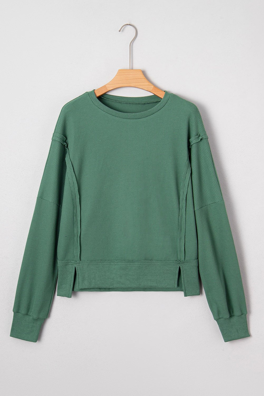 Solid Ribbed Raw Seam Patchwork Drop Shoulder Sweatshirt - Rooted & Reckless Co.