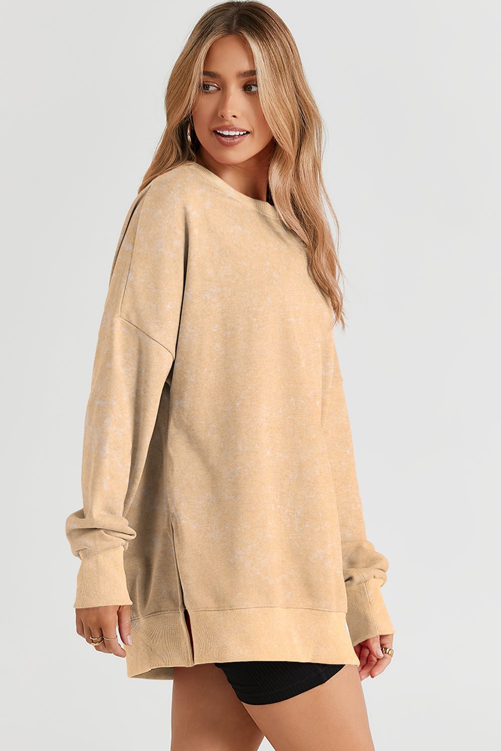 Solid Ribbed Trim Drop Shoulder Oversize Sweatshirt - Rooted & Reckless Co.