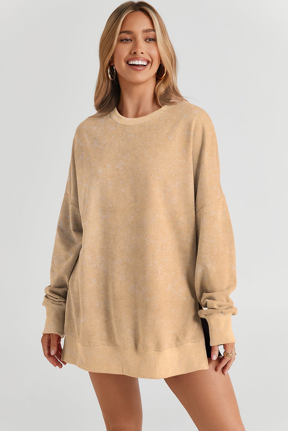 Solid Ribbed Trim Drop Shoulder Oversize Sweatshirt - Rooted & Reckless Co.