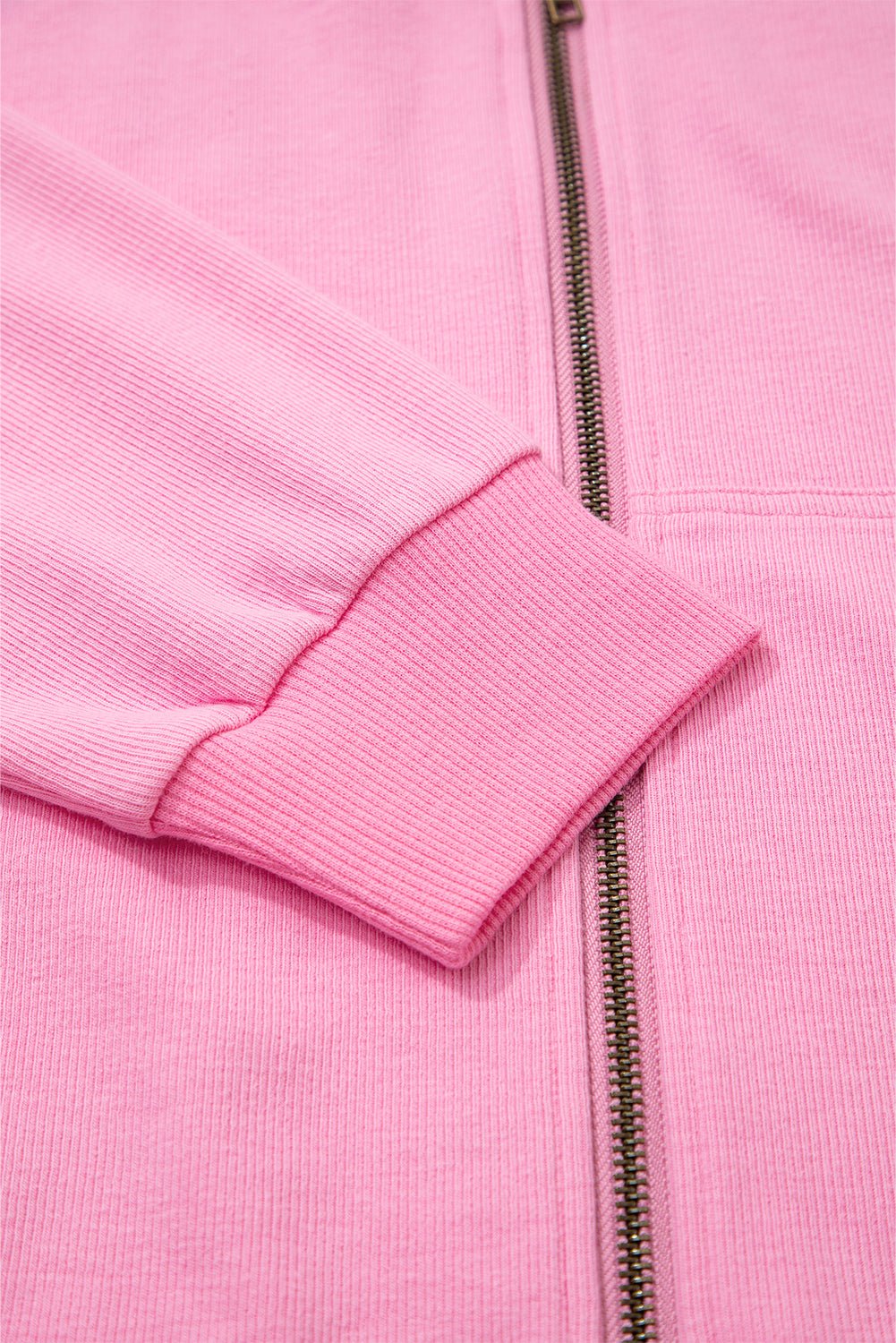 Solid Ribbed Zip-Up Drawstring Hooded Jacket - Rooted & Reckless Co.