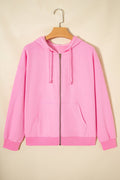 Solid Ribbed Zip-Up Drawstring Hooded Jacket - Rooted & Reckless Co.
