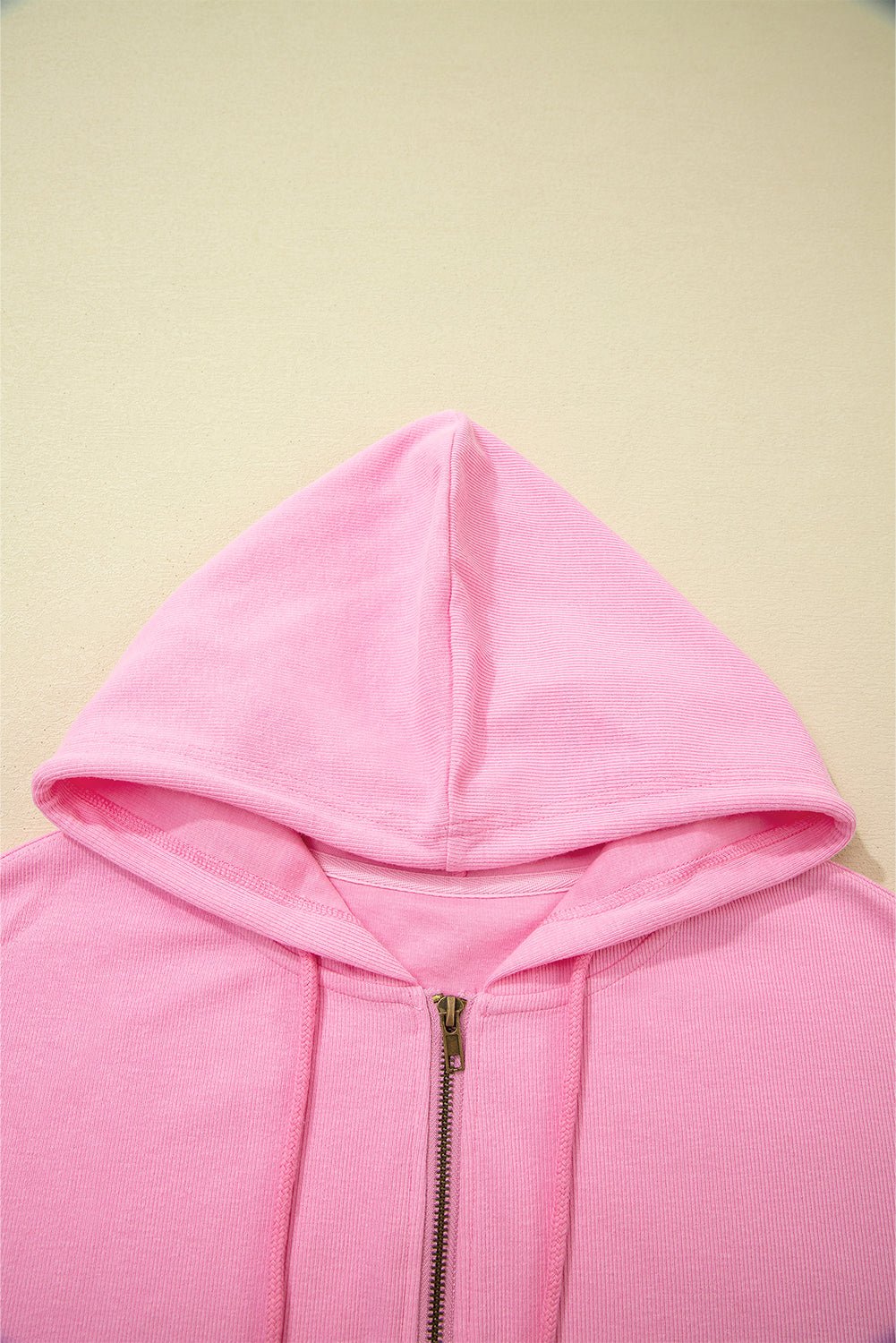 Solid Ribbed Zip-Up Drawstring Hooded Jacket - Rooted & Reckless Co.
