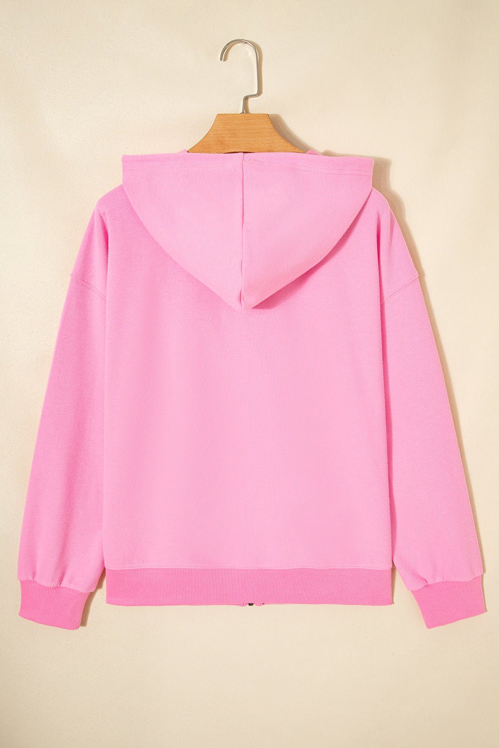 Solid Ribbed Zip-Up Drawstring Hooded Jacket - Rooted & Reckless Co.