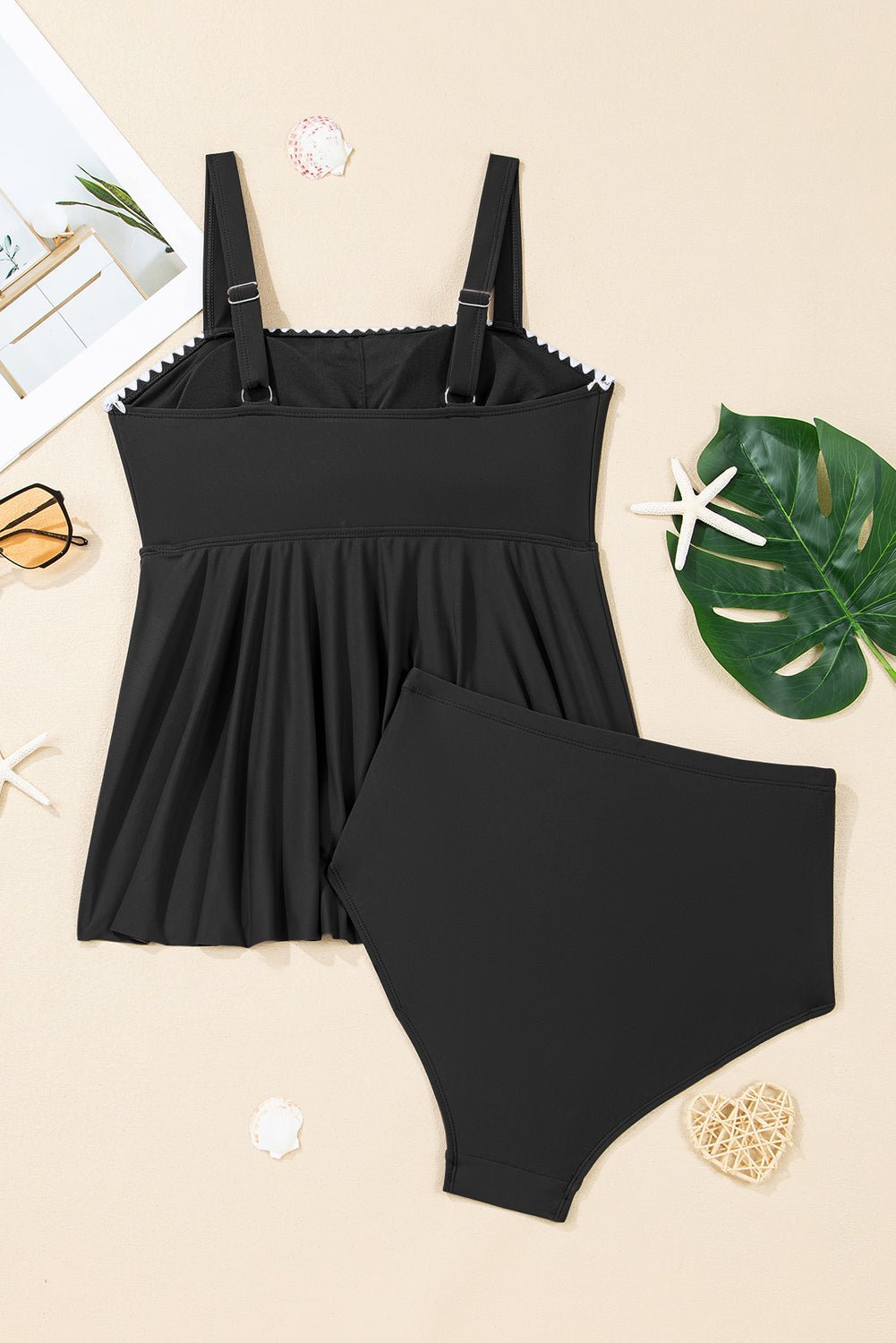 Solid Ricrac Trim Flared Tankini Top Set - Rooted & Reckless Co.