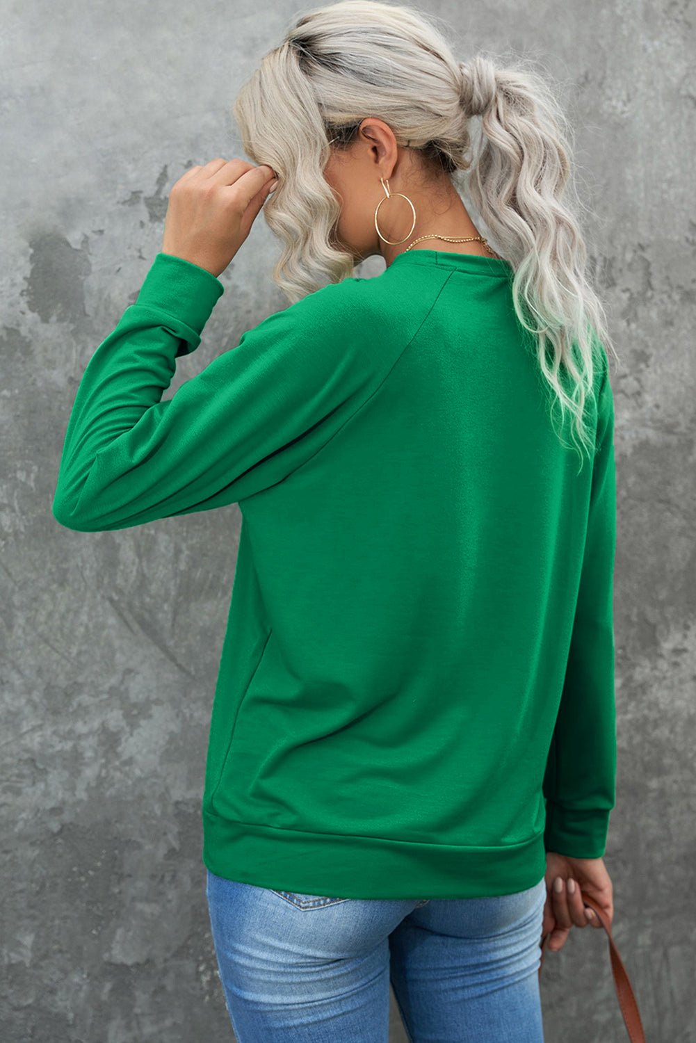 Solid Round Neck Raglan Sleeve Sweatshirt - Rooted & Reckless Co.
