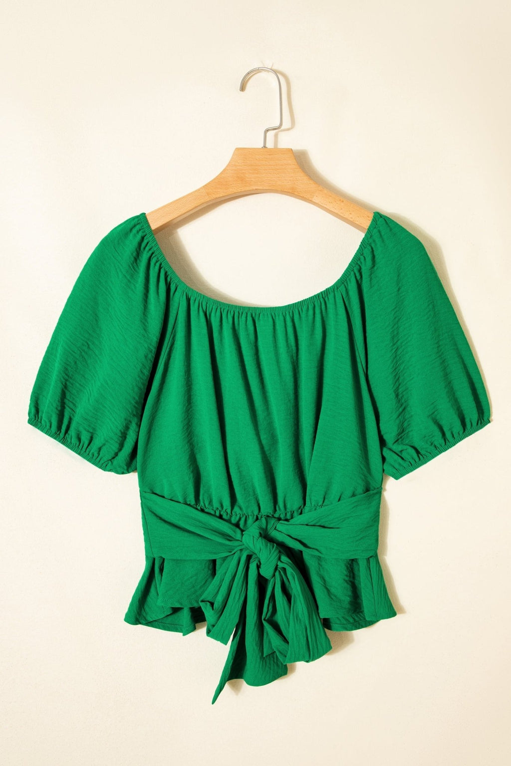 Solid Ruched Cross Waist Tied Back Peplum Top - Rooted & Reckless Co.
