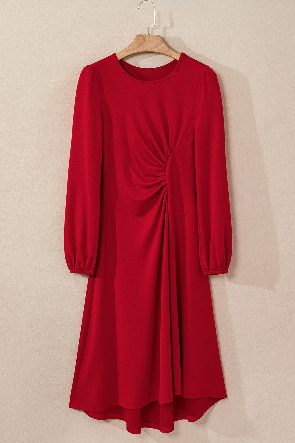 Solid Ruched Long Sleeve Midi Dress - Rooted & Reckless Co.