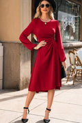 Solid Ruched Long Sleeve Midi Dress - Rooted & Reckless Co.
