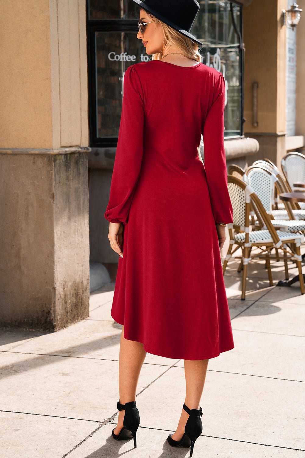Solid Ruched Long Sleeve Midi Dress - Rooted & Reckless Co.