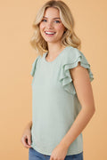 Solid Ruffle Short Sleeve Blouse - Rooted & Reckless Co.