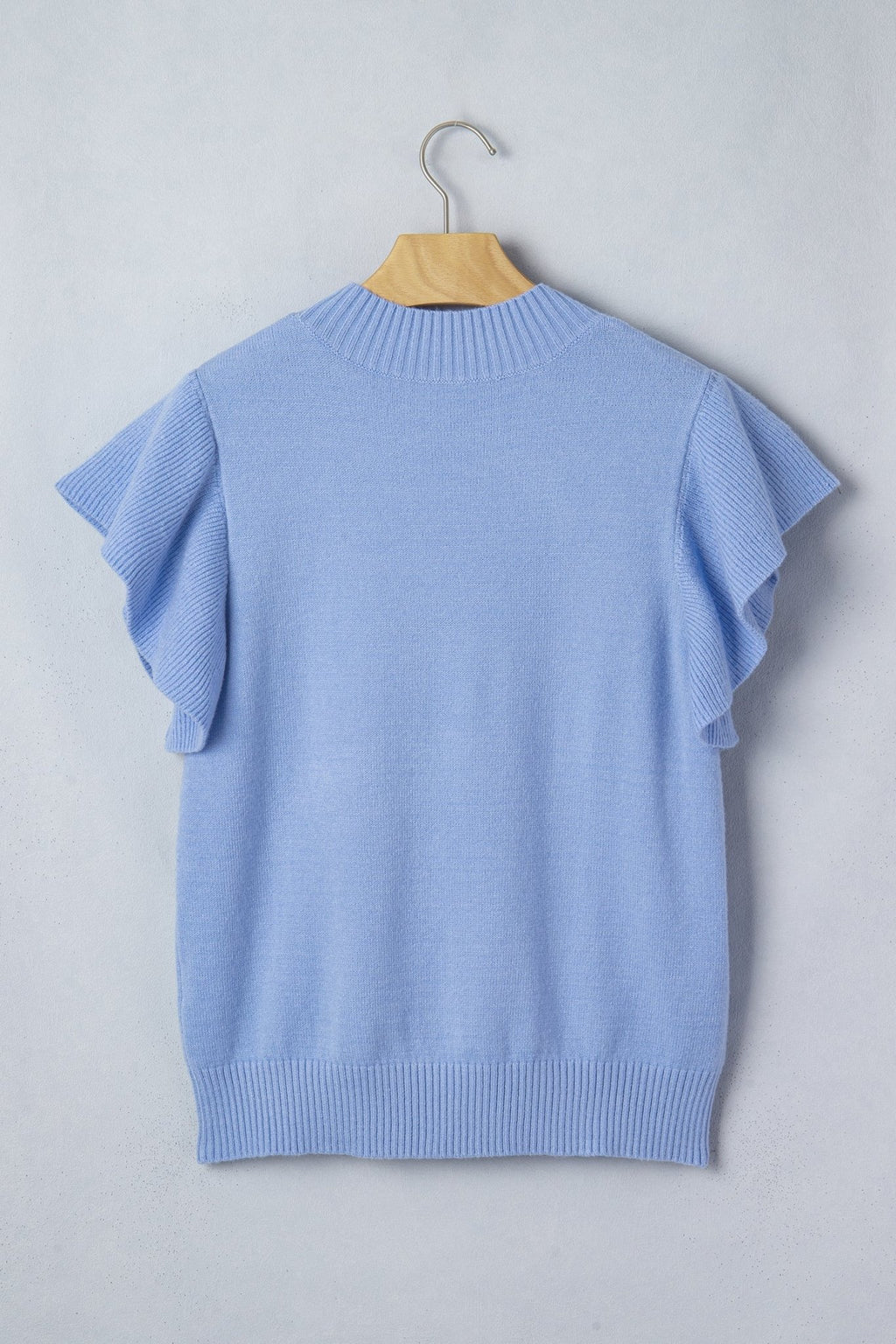 Solid Ruffle Sleeve Round Neck Ribbed Sweater - Rooted & Reckless Co.