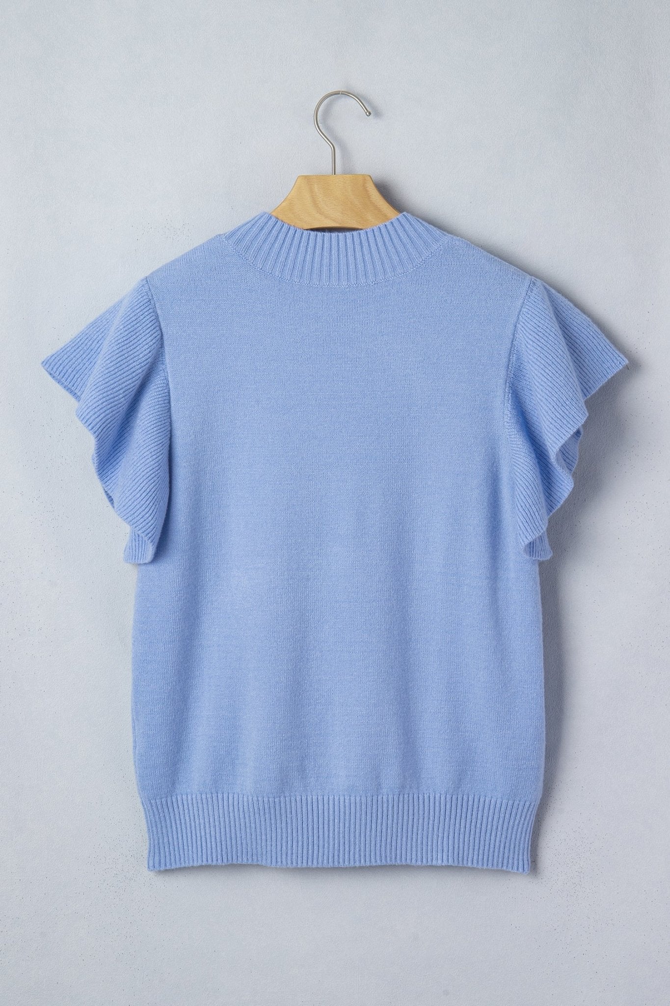 Solid Ruffle Sleeve Round Neck Ribbed Sweater - Rooted & Reckless Co.