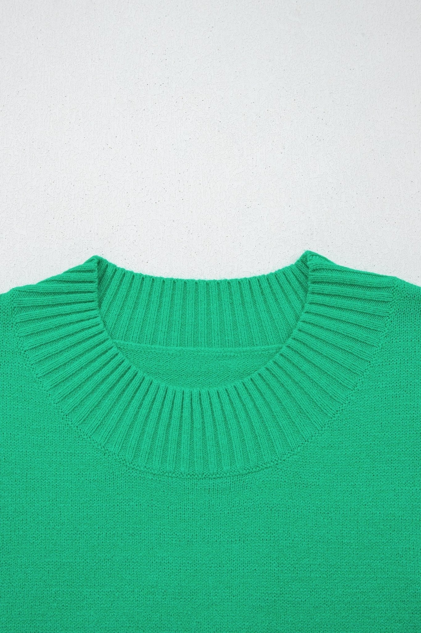 Solid Ruffle Sleeve Round Neck Ribbed Sweater - Rooted & Reckless Co.