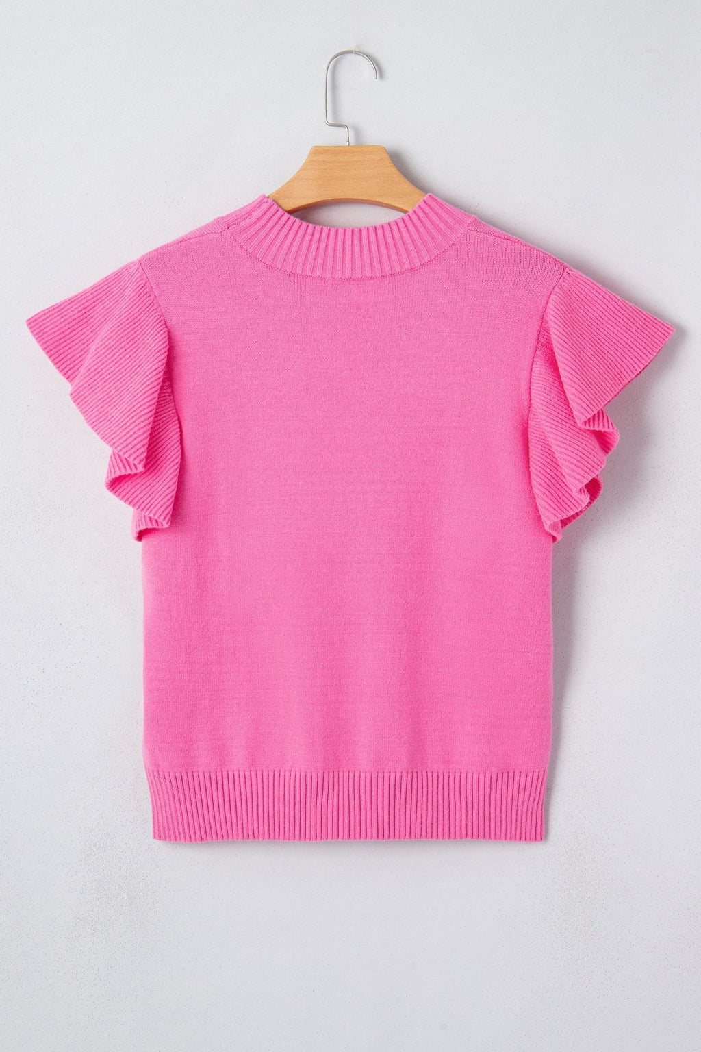 Solid Ruffle Sleeve Round Neck Ribbed Sweater - Rooted & Reckless Co.