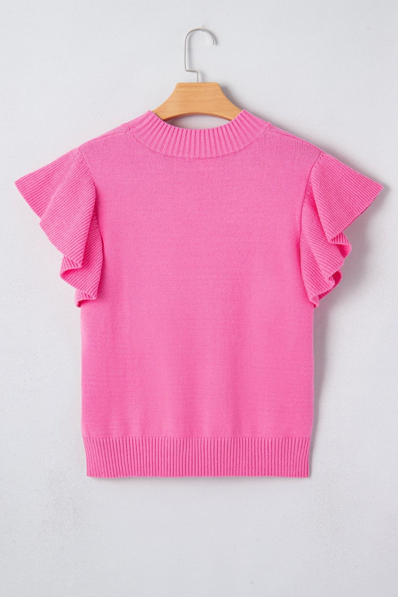 Solid Ruffle Sleeve Round Neck Ribbed Sweater - Rooted & Reckless Co.