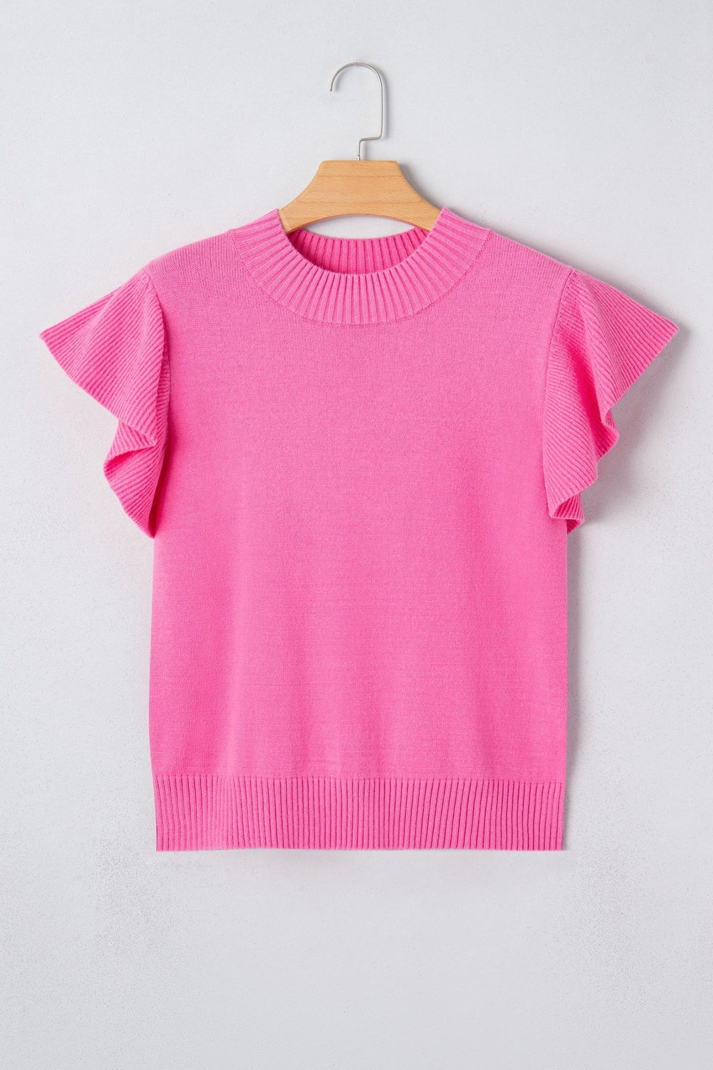 Solid Ruffle Sleeve Round Neck Ribbed Sweater - Rooted & Reckless Co.
