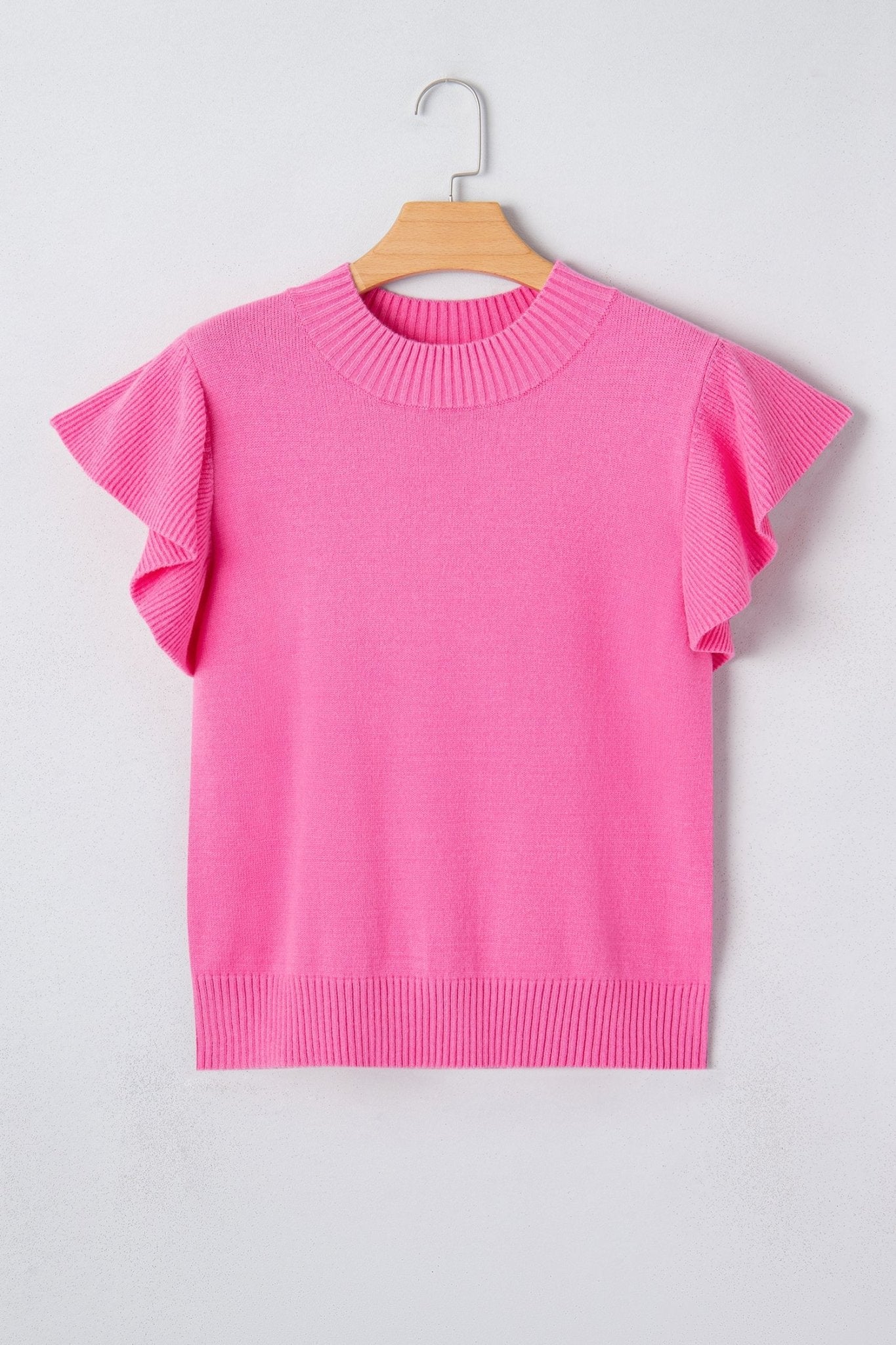 Solid Ruffle Sleeve Round Neck Ribbed Sweater - Rooted & Reckless Co.