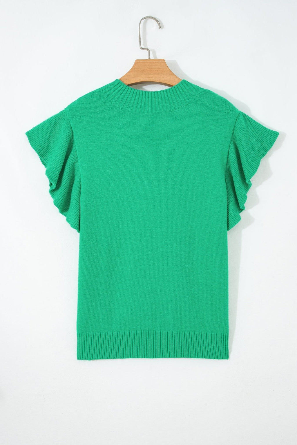 Solid Ruffle Sleeve Round Neck Ribbed Sweater - Rooted & Reckless Co.