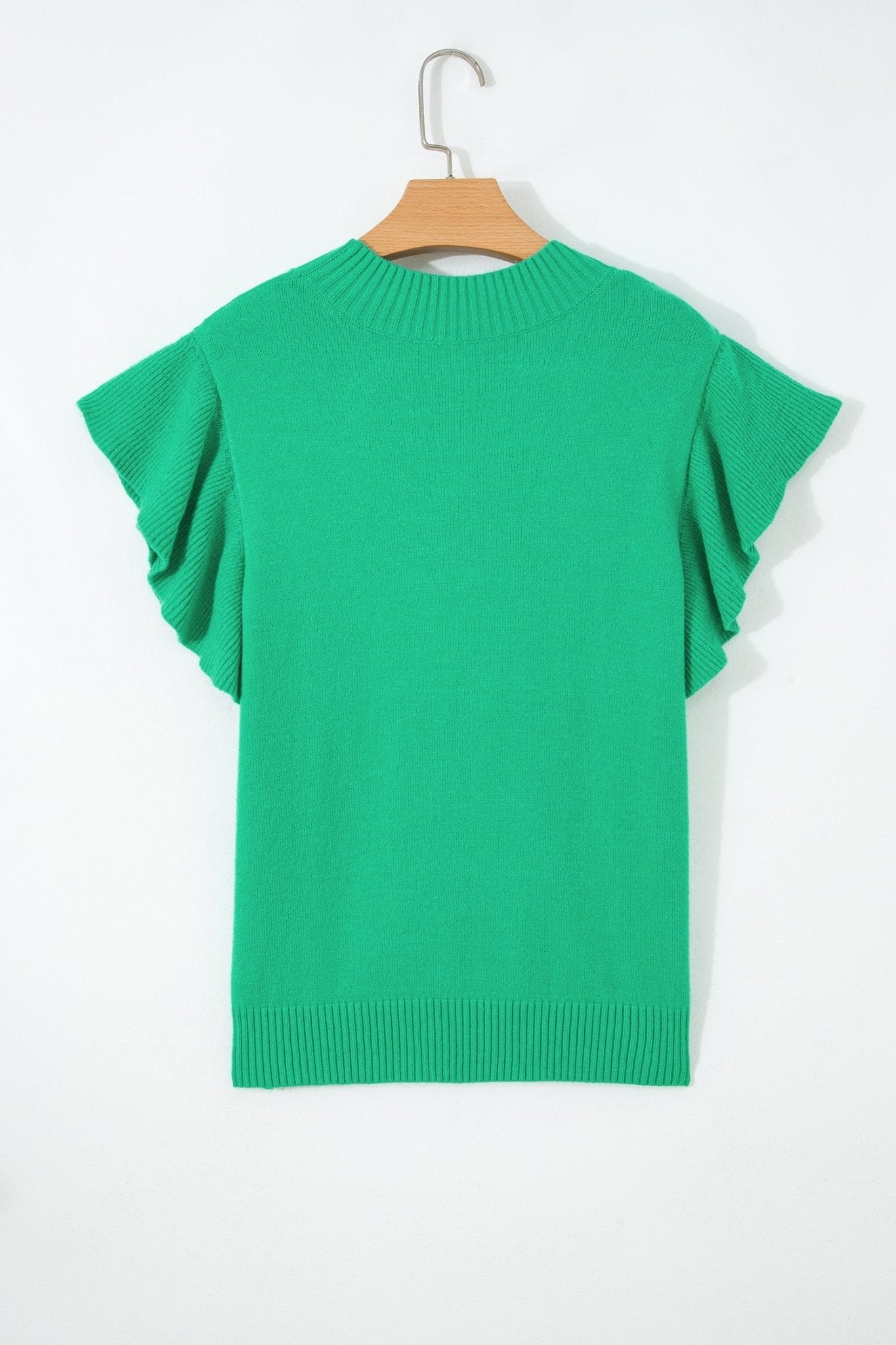 Solid Ruffle Sleeve Round Neck Ribbed Sweater - Rooted & Reckless Co.
