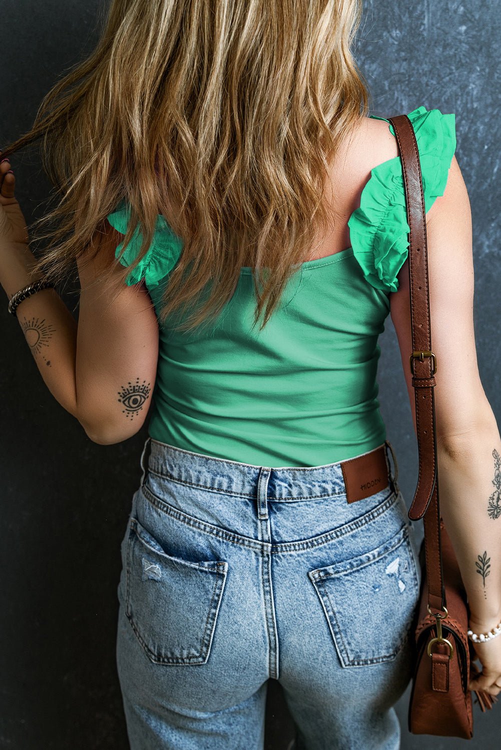 Solid Ruffle Straps Scoop Neck Tank Top - Rooted & Reckless Co.