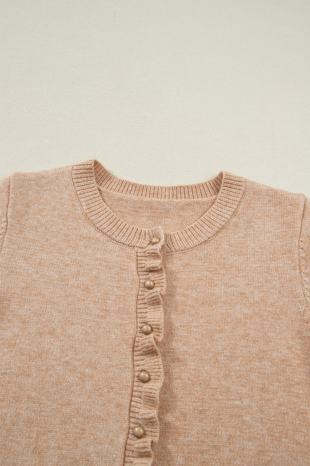 Solid Ruffle Trim Button Front Cardigan - Rooted & Reckless Co.