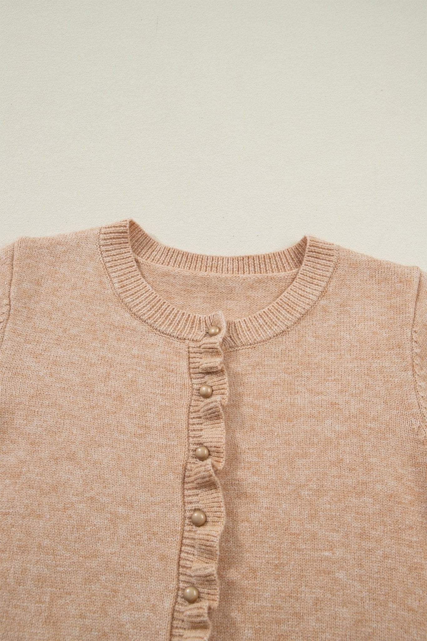 Solid Ruffle Trim Button Front Cardigan - Rooted & Reckless Co.