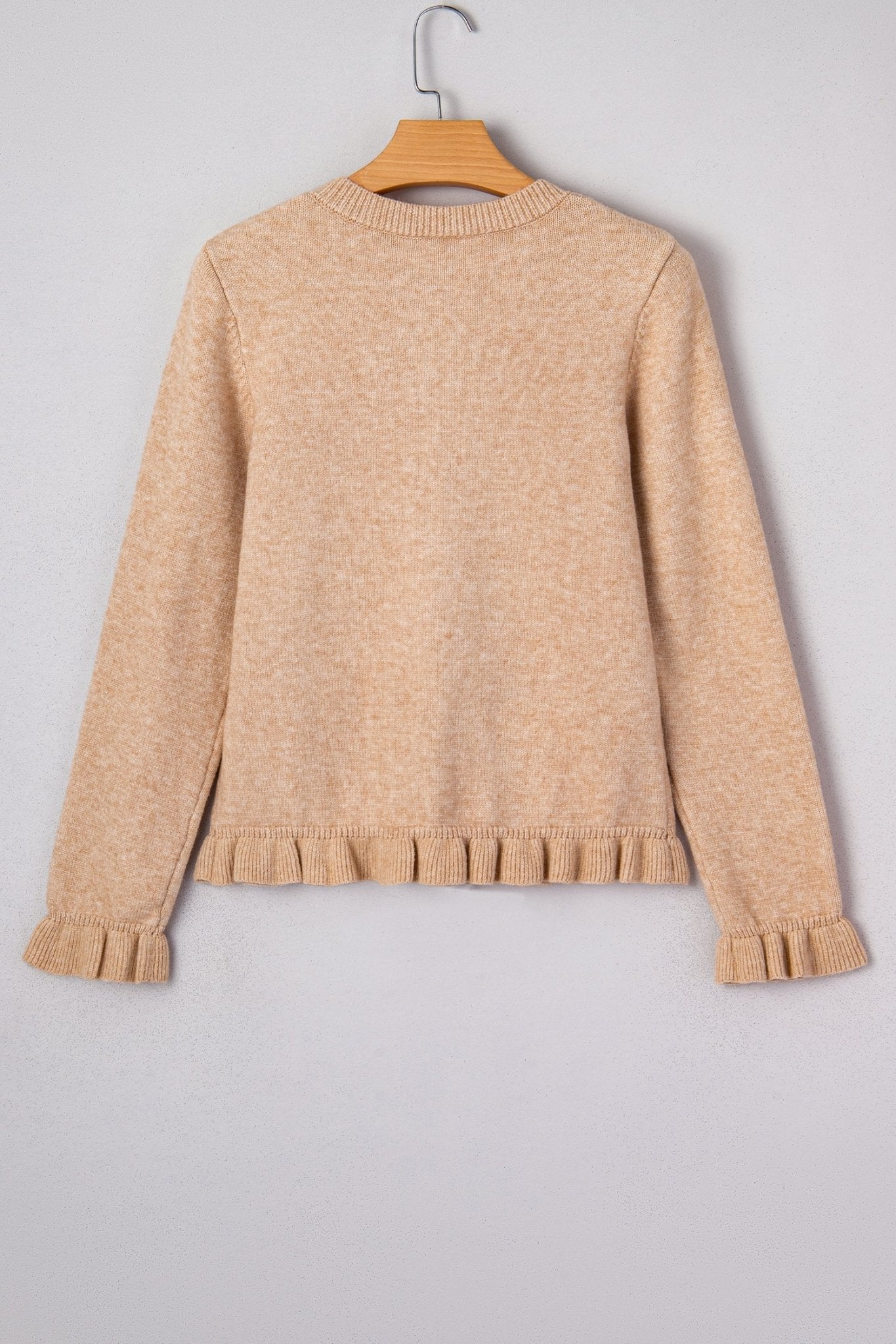 Solid Ruffle Trim Button Front Cardigan - Rooted & Reckless Co.