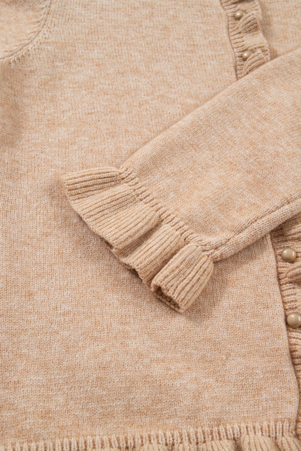 Solid Ruffle Trim Button Front Cardigan - Rooted & Reckless Co.