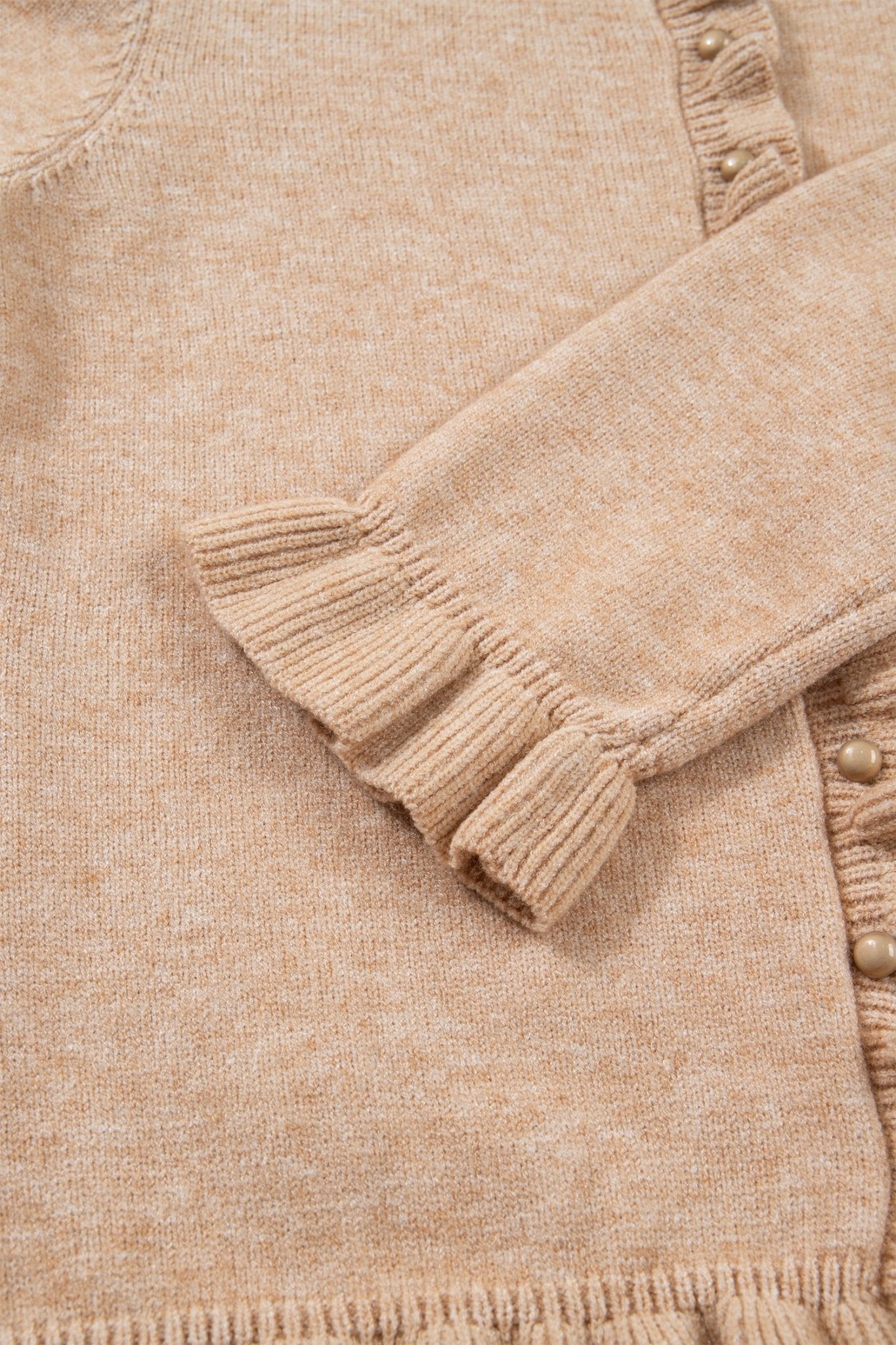 Solid Ruffle Trim Button Front Cardigan - Rooted & Reckless Co.