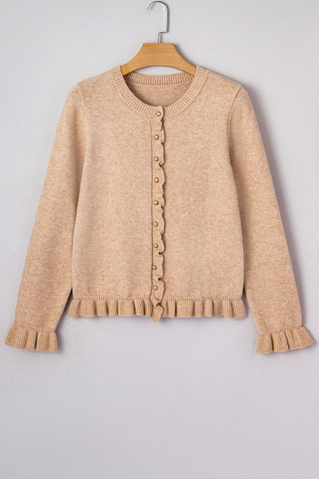Solid Ruffle Trim Button Front Cardigan - Rooted & Reckless Co.