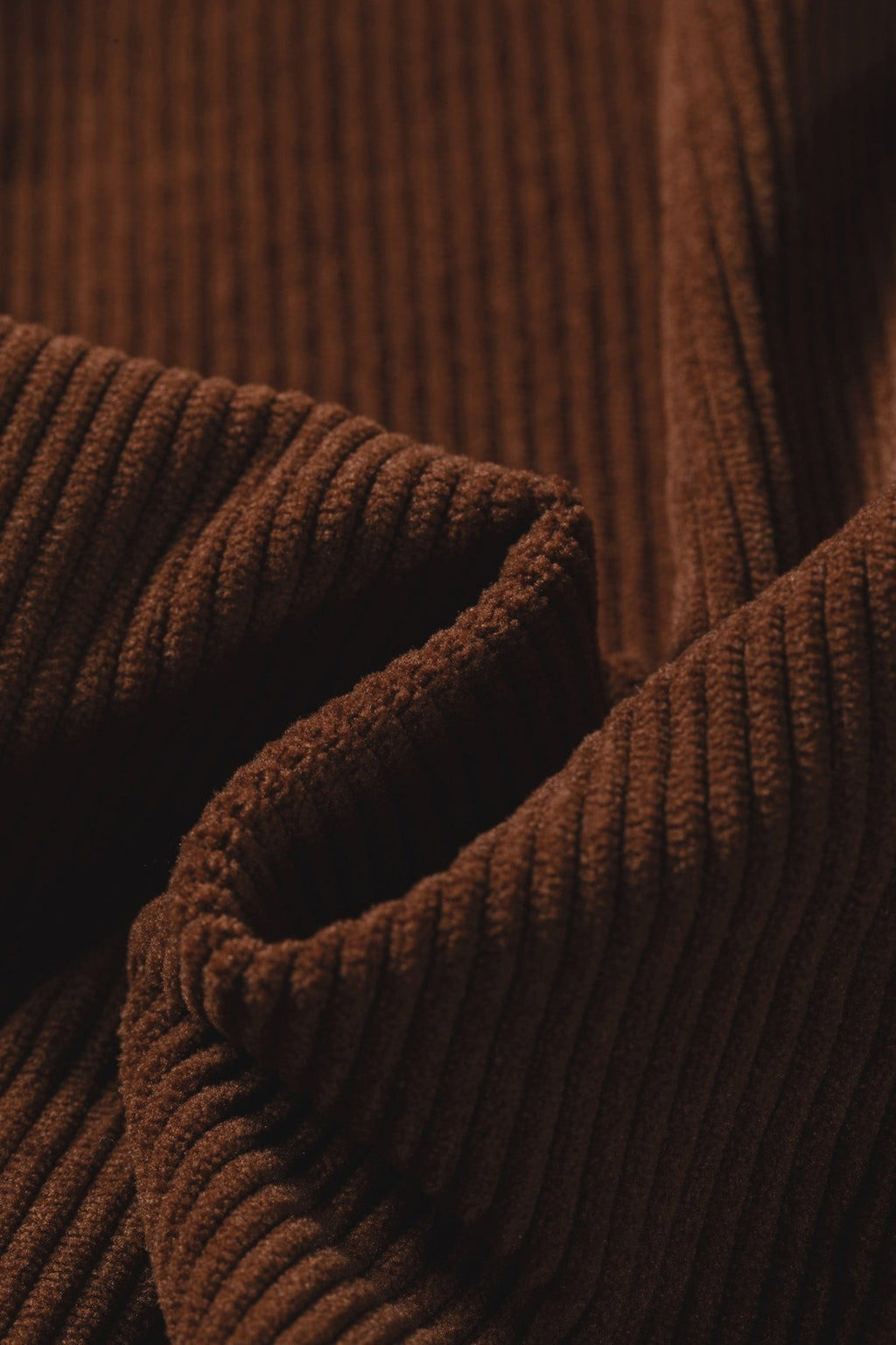 Solid Ruffle Trim V-Neck Long Sleeve Corduroy Shacket - Rooted & Reckless Co.