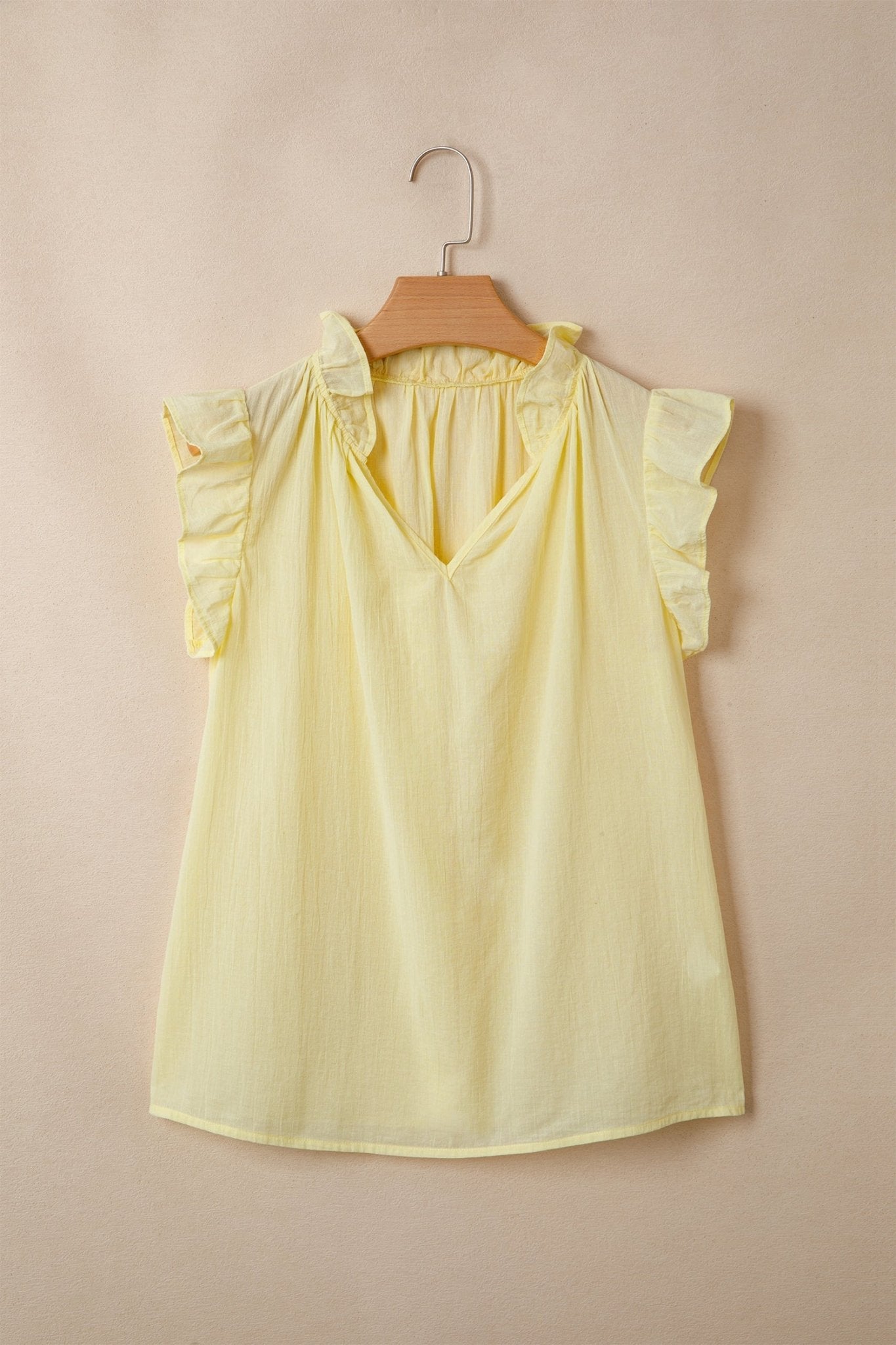 Solid Ruffle Trim V-Neck Sleeveless Top - Rooted & Reckless Co.