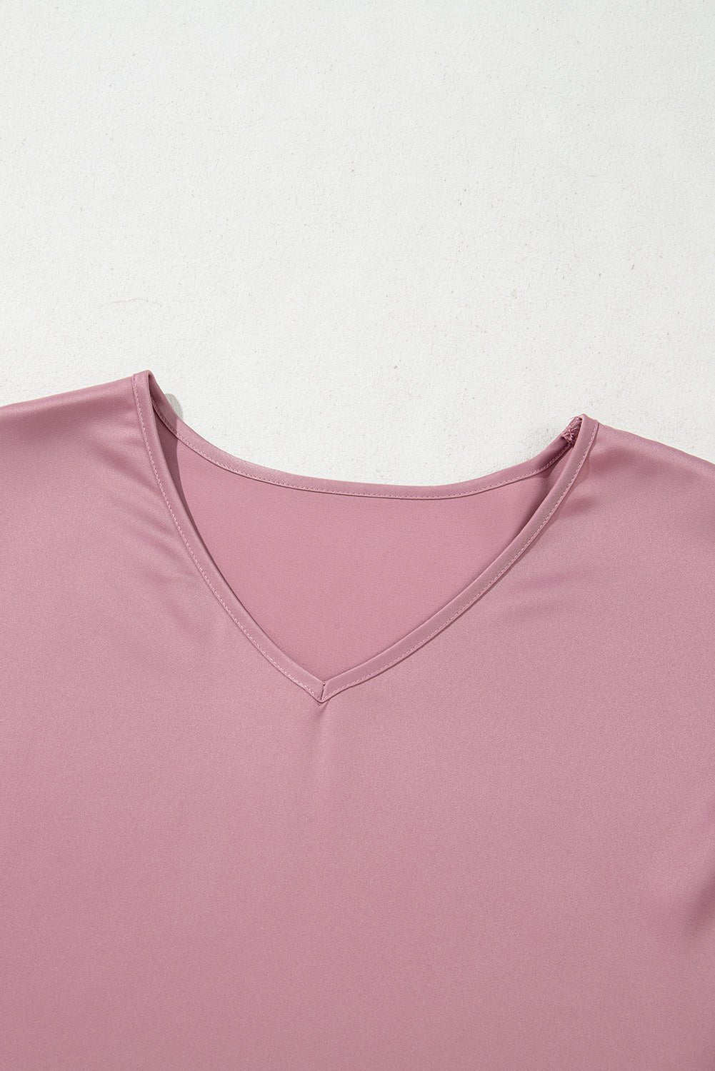 Solid Satin Ruffle Short Sleeve V-Neck Top - Rooted & Reckless Co.