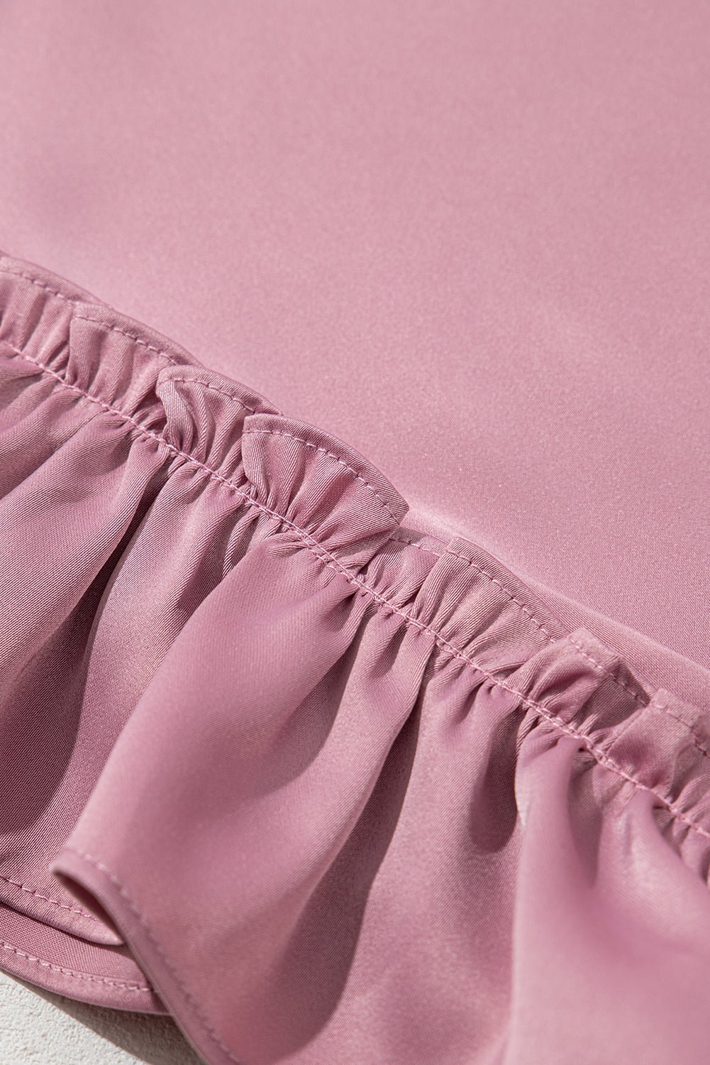 Solid Satin Ruffle Short Sleeve V-Neck Top - Rooted & Reckless Co.