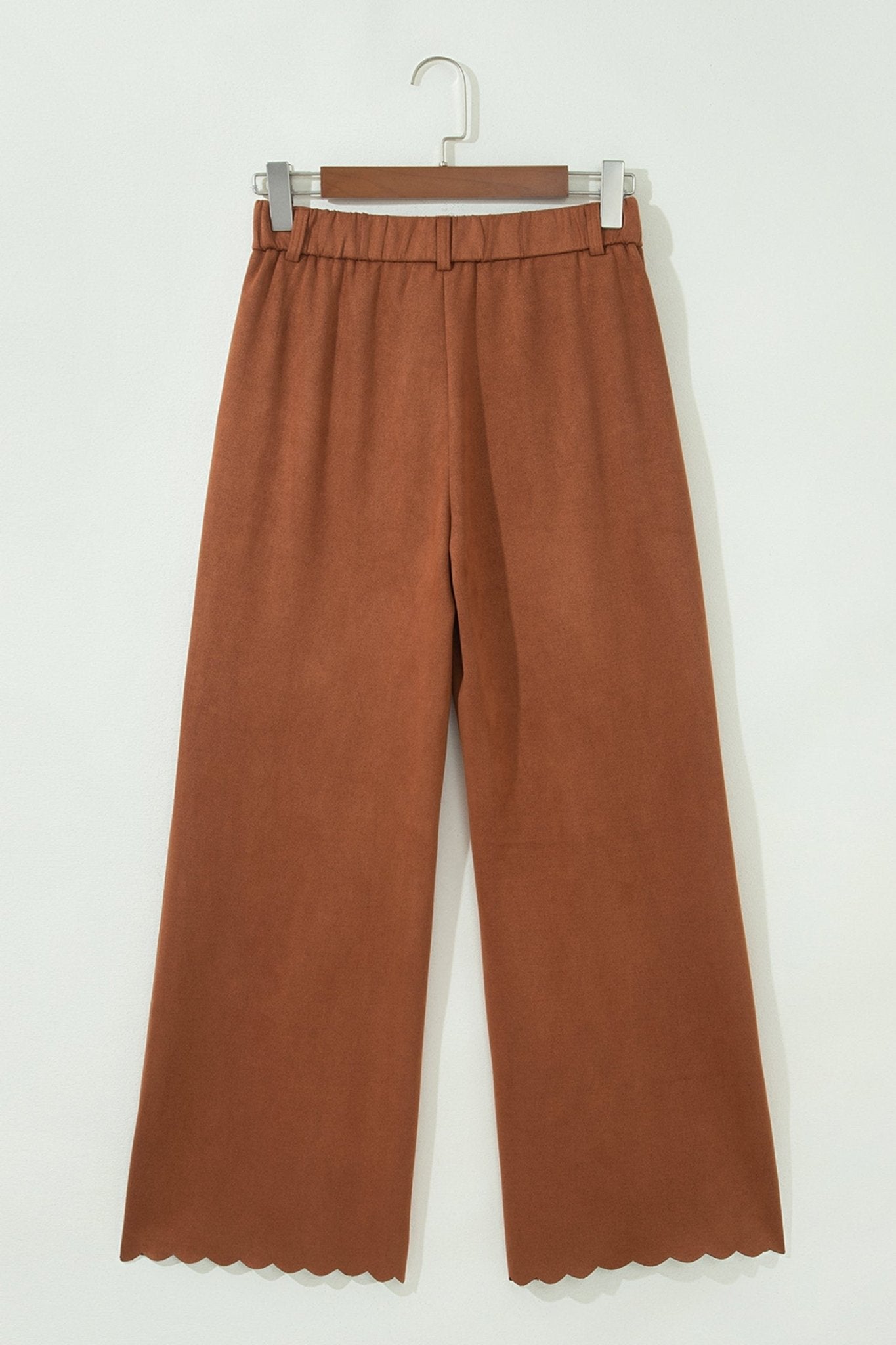 Solid Scalloped Edge Pocketed High Waist Pants - Rooted & Reckless Co.